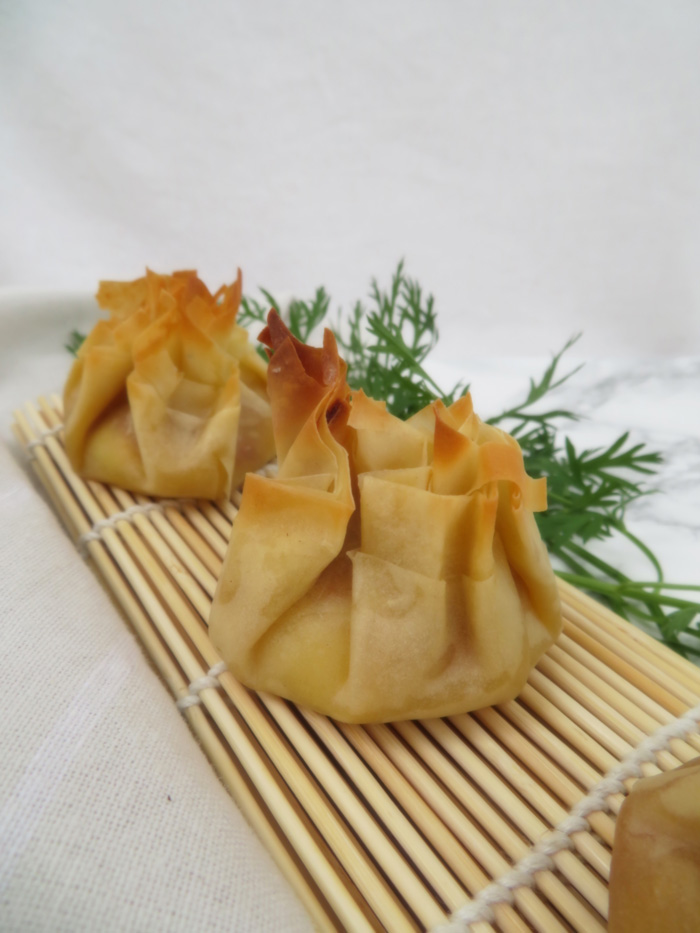 caramelized paprika and goat cheese phyllo purse