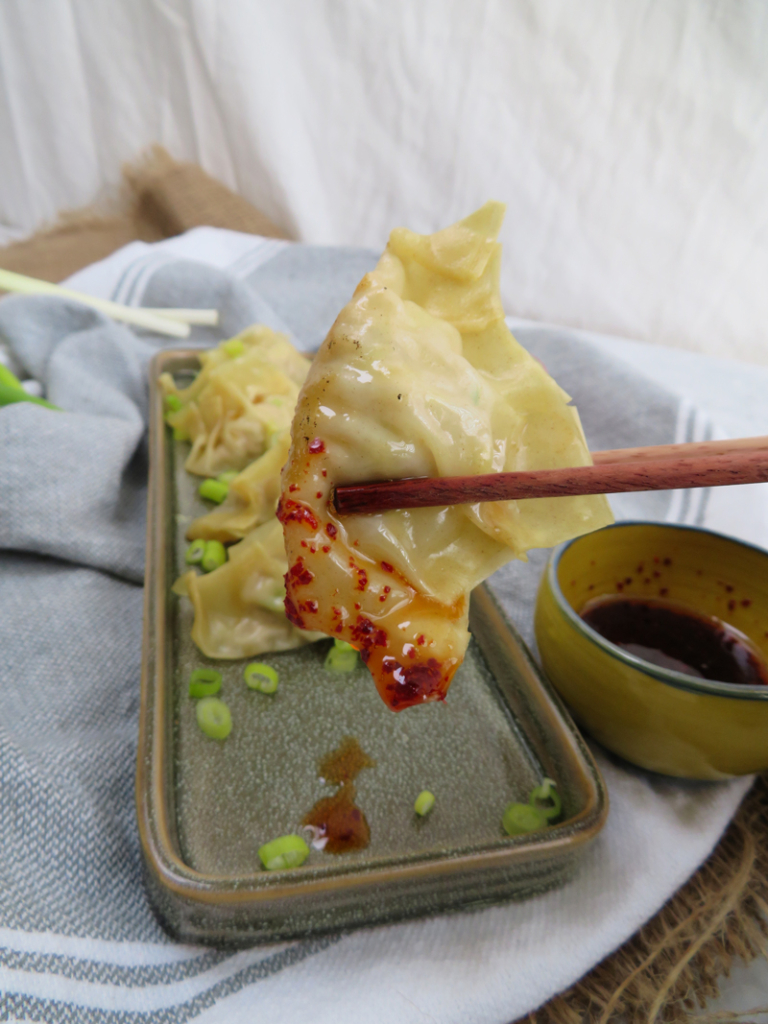 Gyozas caseras con wontons de aceite de chile