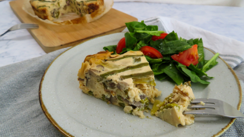 Slow cooker asparagus and mushroom quiche_pastel de setas y esparragos olla lenta