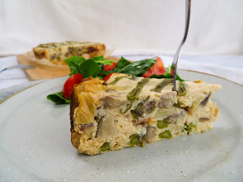 Slow cooker asparagus and mushroom quiche_pastel de setas y esparragos olla lenta