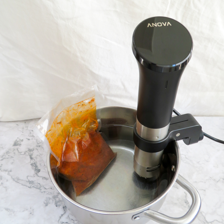 anova precision cooker cooking some pulled turkey sous vide