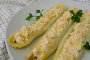 White asparagus with shrimp salad_esparragos rellenos de ensaladilla