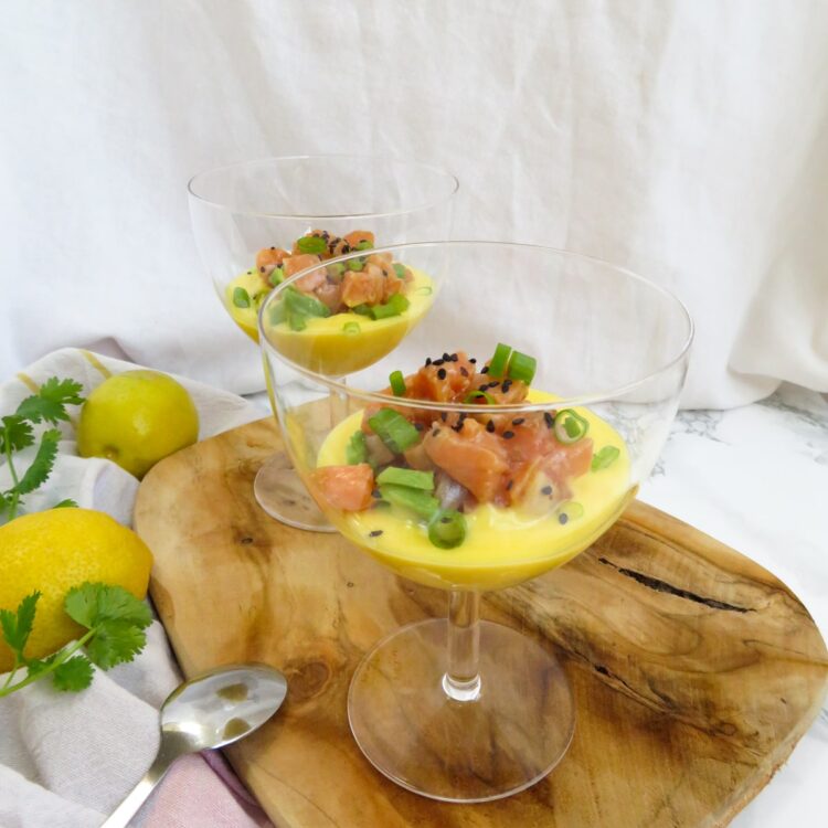 salmon tartare with mango and yogurt