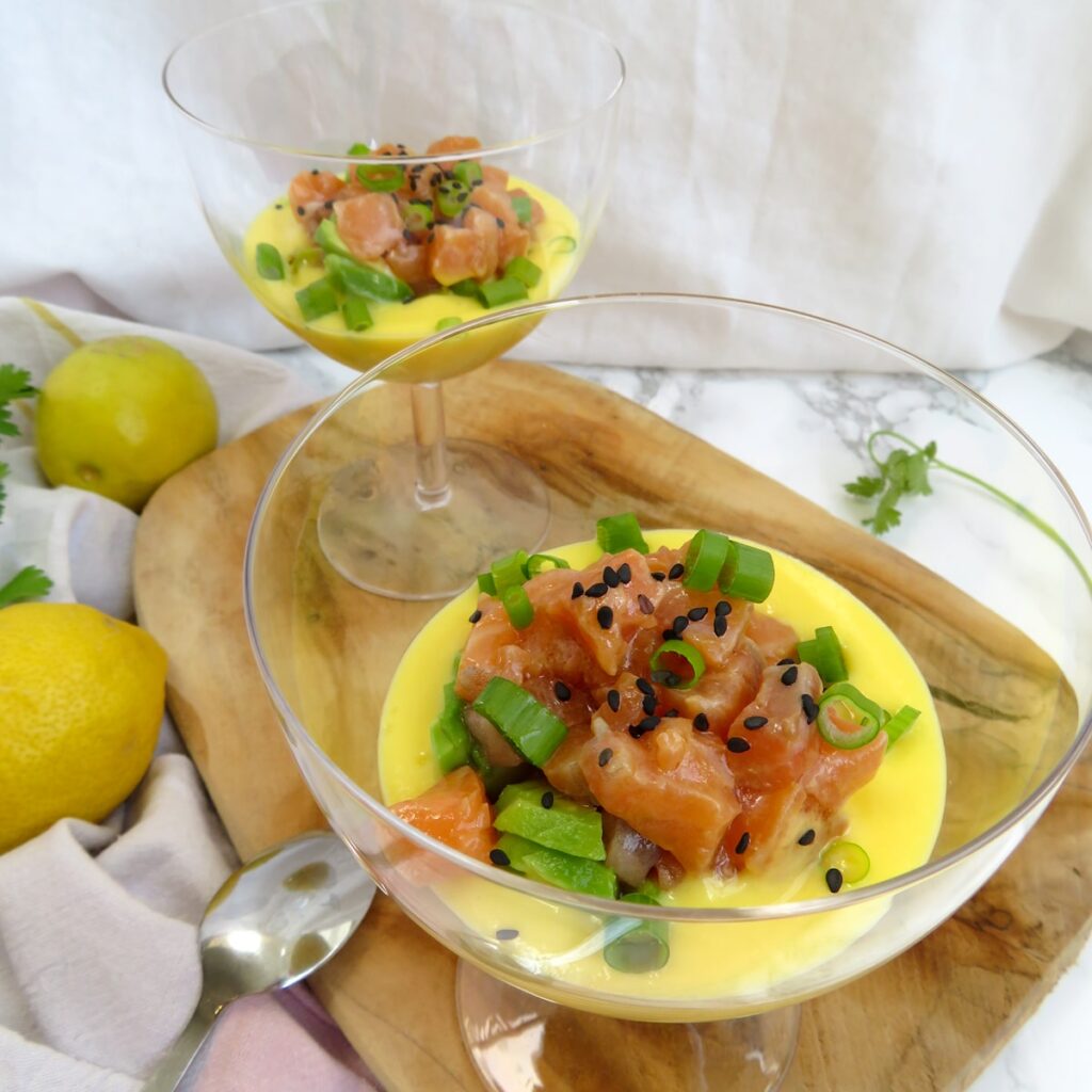 salmon tartare with mango and yogurt