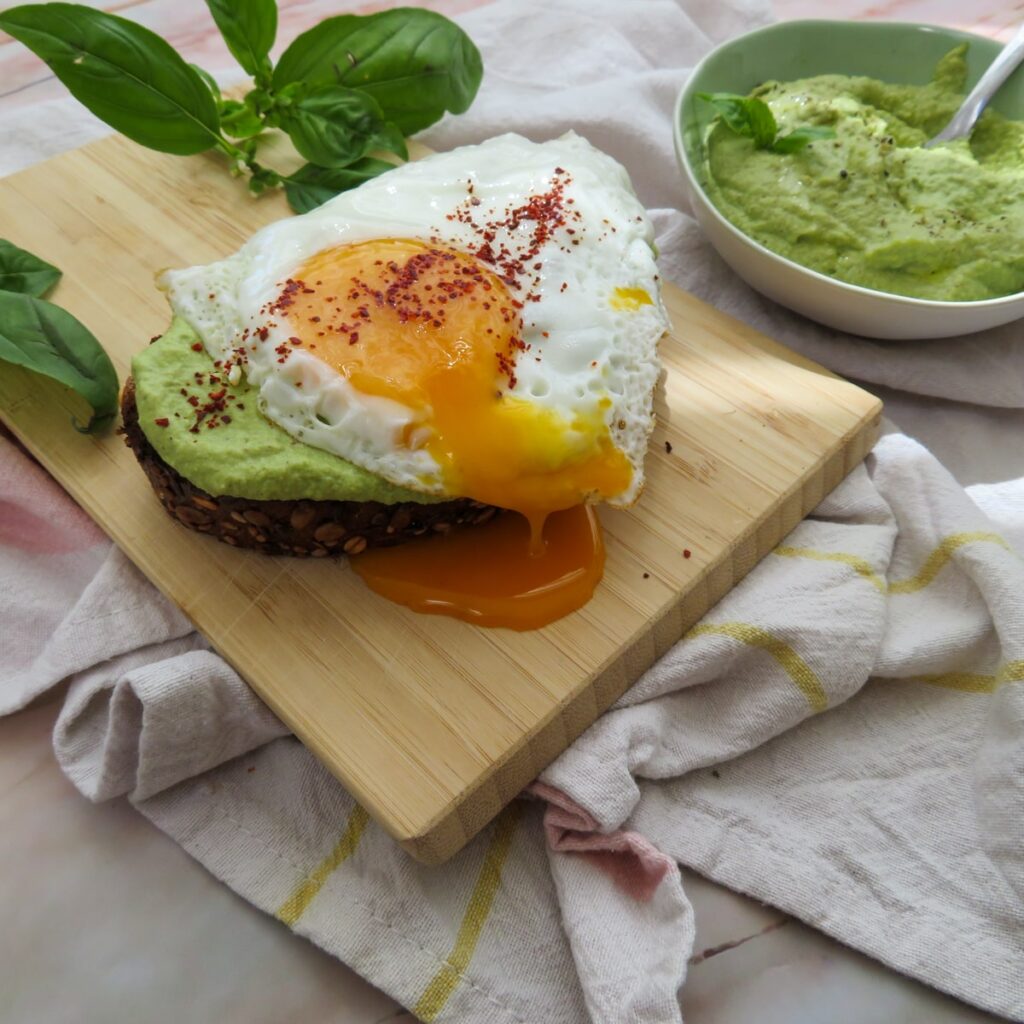 fava bean pesto toast with egg