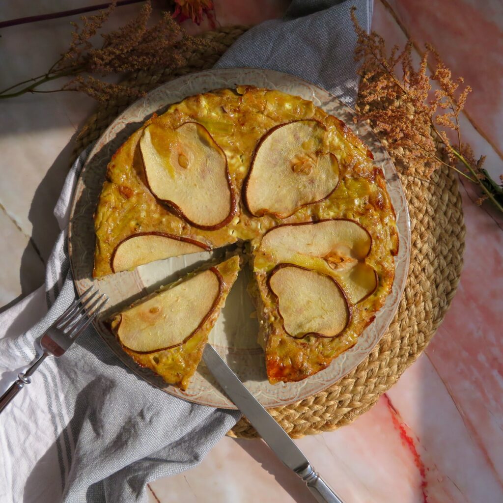 Pear and Blue cheese Crustless Quiche RootsandCook