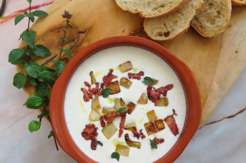 Whipped feta with pear and bacon