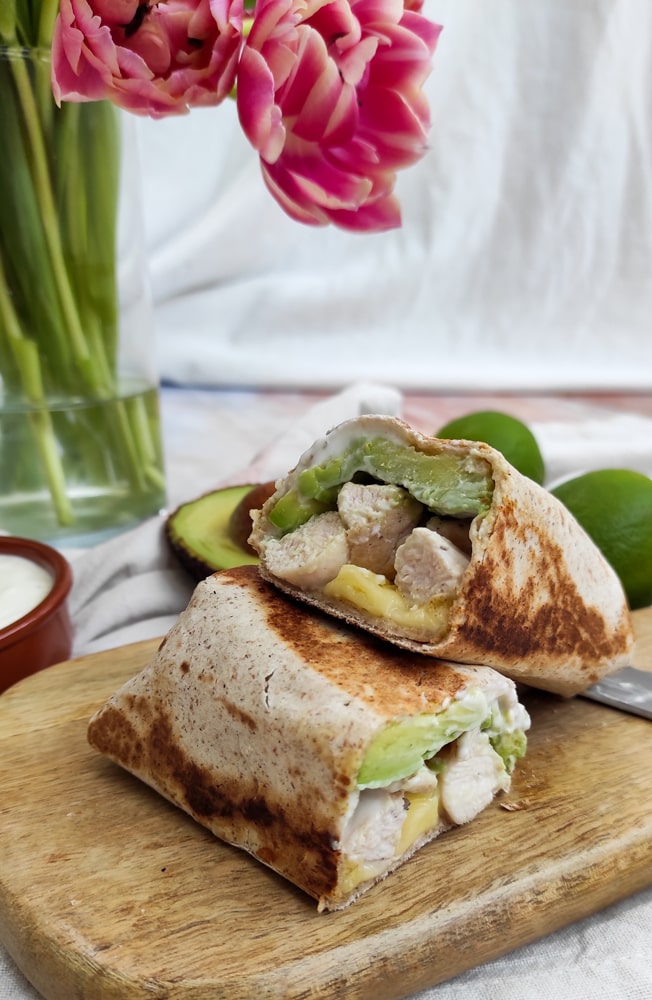 chicken and avocado burritos with melted cheese-rootsandcook