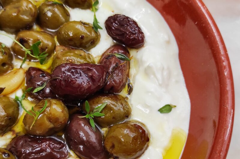 Baked olives with stracciatella